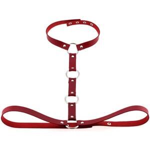 8596 Red Simulated Leather Pu Women's Punk O Ring Choker Waist Belt Body Chain